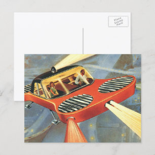 Carte Postale Voiture volante de science-fiction vintage