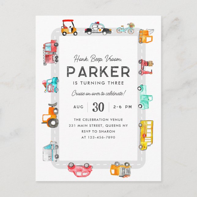 Carte Postale Voitures Camions Street Transport Enfants Annivers (Devant)