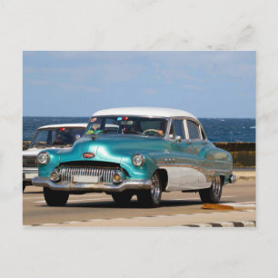 Carte Postale Voitures classiques de Cuba Sedan Turquoise et Bla