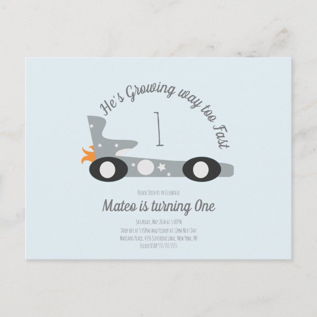 Carte Postale Voitures de course rétro Moon Stars Premier Annive (Devant)