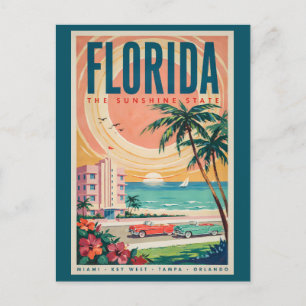 Carte Postale Voitures de la côte de Floride Illustration Voyage