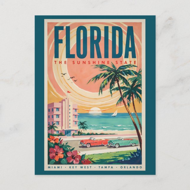 Carte Postale Voitures de la côte de Floride Illustration Voyage (Devant)