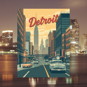 Carte Postale Voitures Rétro Détroit Michigan Voyage