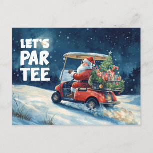 Carte Postale Voiturette de golf avec le Père Noël Let Par Tee G
