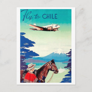 Carte Postale Vol au Chili, homme avec cheval, compagnie aérienn
