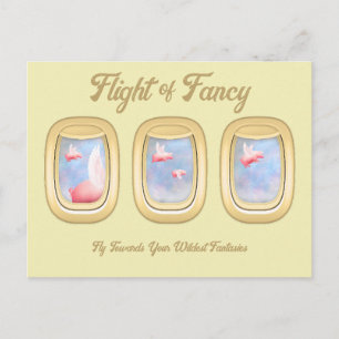 Carte Postale Vol de cochons fantaisistes volant devant le hublo