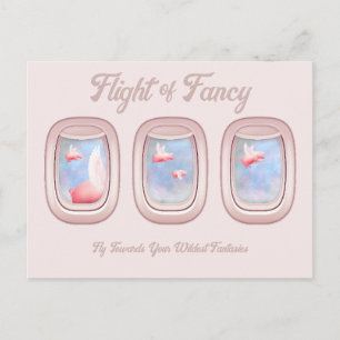 Carte Postale Vol de porcs fantaisistes volant devant le hublot