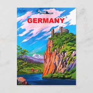 Carte Postale Vol en Allemagne, Château sur le Rhin, vintage