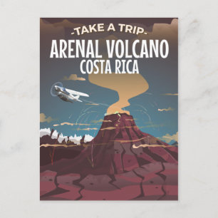 Carte Postale Volcan Arenal Costa Rica dessin animé vintage