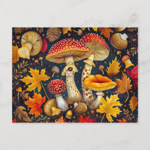 Carte Postale Voler Les Champignons Agariques Sous Plein Lune