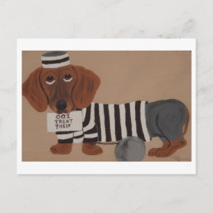 Carte Postale Voleur de friandises pour teckel prisonnier