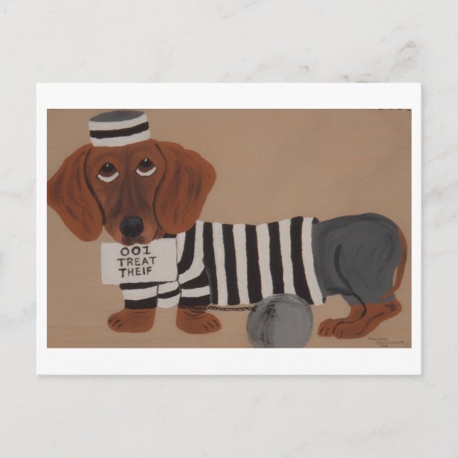 Carte Postale Voleur de friandises pour teckel prisonnier de la  (Devant)