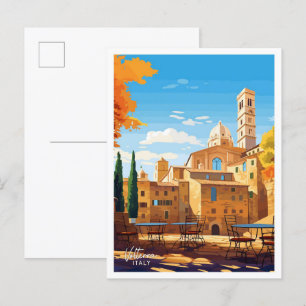 Carte Postale Volterra Italie Art Travel illustration Vintage