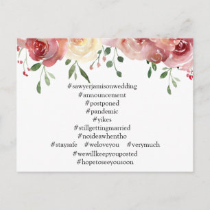 Carte Postale Vos 12 Hashtags Floral Postponed Mariage