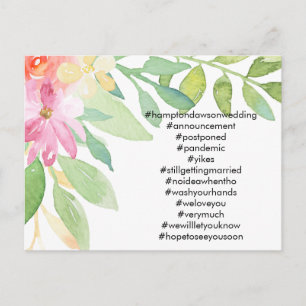 Carte Postale Vos 12 Hashtags Floral Postponed Mariage