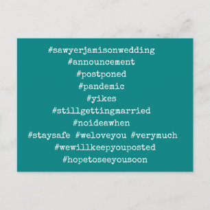 Carte Postale Vos 12 meilleurs hashtags Mariage reporté sarcelle