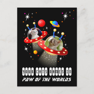 Carte Postale Vos 2 chats dans un Alien vaisseau spatial OVNI Sc