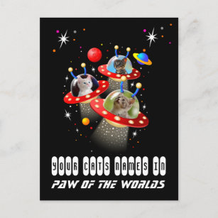 Carte Postale Vos 3 chats dans un Alien vaisseau spatial OVNI Sc