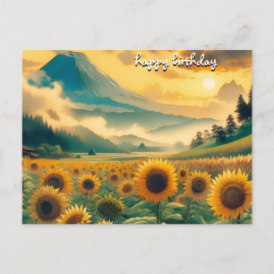 Carte Postale Vos roses tournesols vintage rétro joyeux annivers