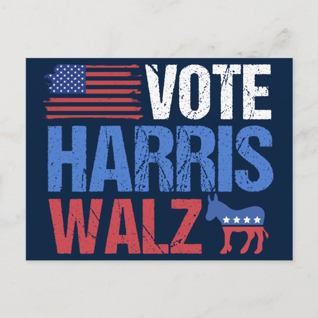 Carte Postale Vote Harris Walz Democrat Donkey American Flag (Devant)