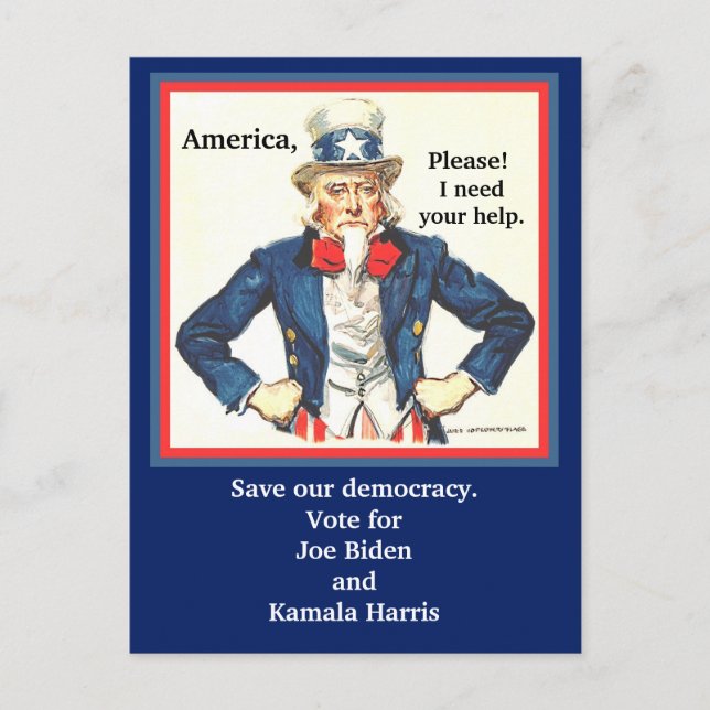 Carte Postale Vote pour Joe Biden & Kamala Harris, Oncle Sam pic (Devant)