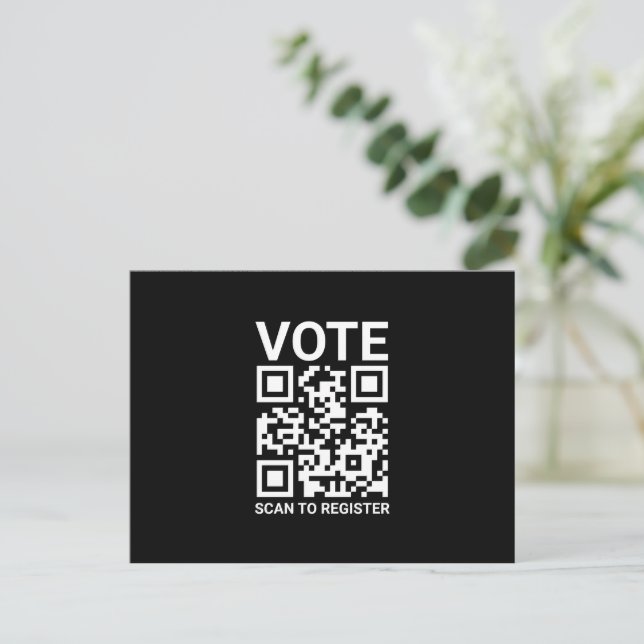 Carte Postale Vote Scan QR Code pour enregistrer noir personnali (Debout devant)