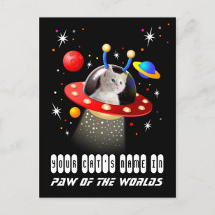 Carte Postale Votre chat dans un vaisseau spatial Alien UFO Sci 