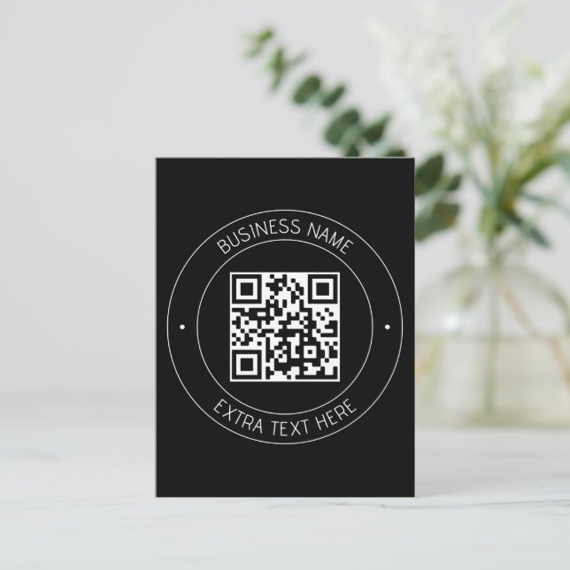 Carte Postale Votre code QR & Texte modifiable | Noir & Blanc (Debout devant)