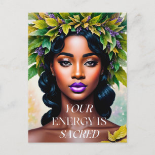 Carte Postale Votre énergie est sacrée Black Woman Botanical Art