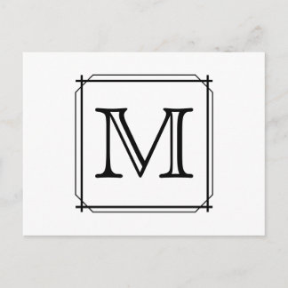 Carte Postale Votre Lettre. Monogramme personnalisé. Noir et bla