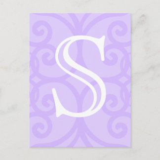 Carte Postale Votre Lettre. Personnalisé. Monogramme Lilac Purpl
