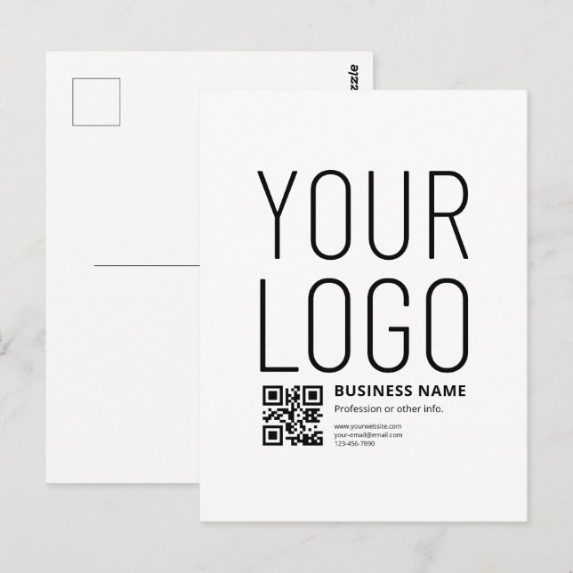 Carte Postale Votre logo avec code QR et texte modifiables (Devant / Derrière)