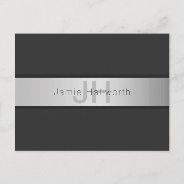 Carte Postale Votre nom et votre monogramme | Gris & Faux Silver (Devant)