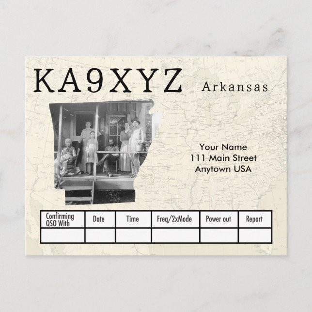 Carte Postale Votre photo Arkansas façonné découpe QSL personnal (Devant)
