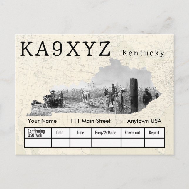 Carte Postale Votre photo Kentucky en forme découpe QSL personna (Devant)