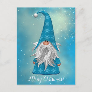 Carte Postale Votre texte/couleur Bleu mignon Gnome Fêtes de nei