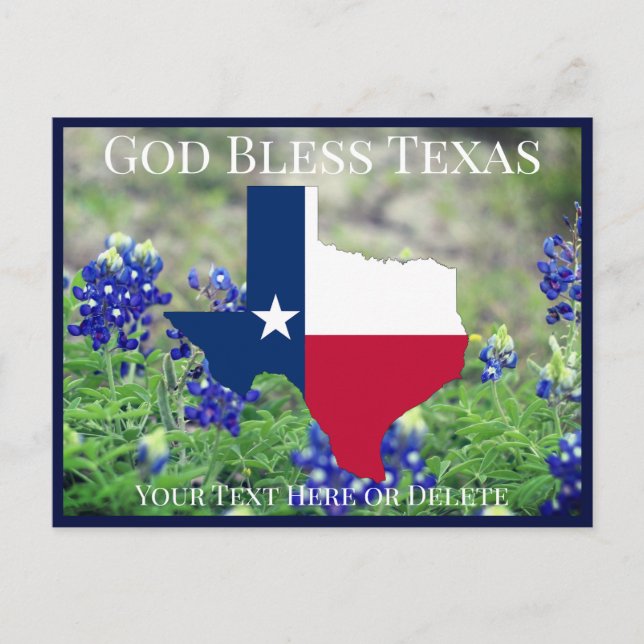 Carte Postale Votre texte/couleur Dieu bénit le Texas Drapeau &  (Devant)