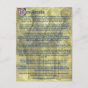 Carte Postale Votre texte/couleur Inspiration Gold Desiderata Po