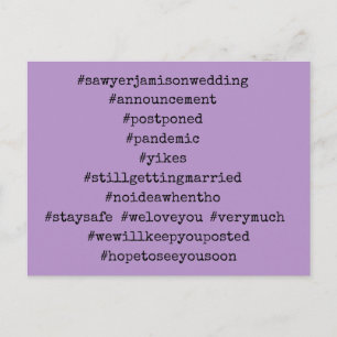 Carte Postale Votre Top 12 des hashtags Purple Postponed Mariage