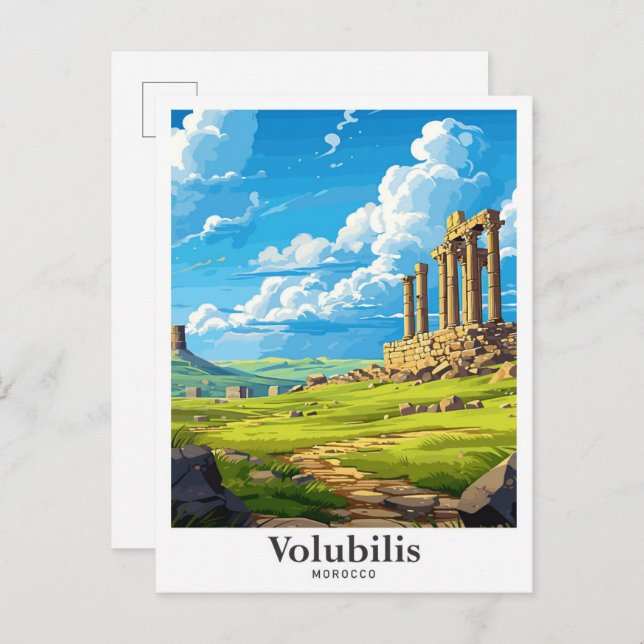 Carte Postale Voulubilis Maroc Vintage voyage d'art Illustration (Devant / Derrière)