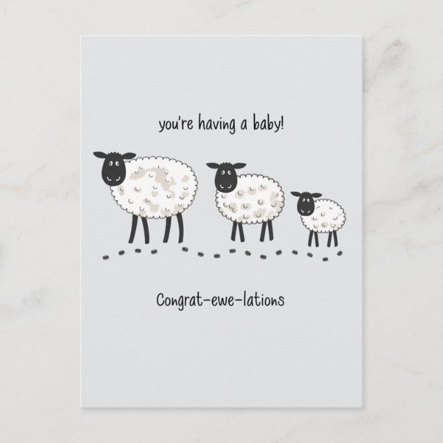 Carte Postale Vous attendez un bébé Fé- Moutons-lutations Encein (Devant)