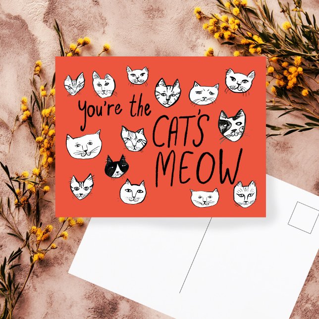Carte Postale VOUS ÊTES LE CRÈME DE LA CRÈME Mignons Chatons  Ca (YOU'RE THE CAT'S MEOW Cute Kittens hand drawn painted Funny Love Postcard
)