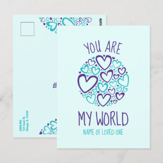 Carte Postale Vous êtes mon monde Cœurs bleus violets pour l'êtr