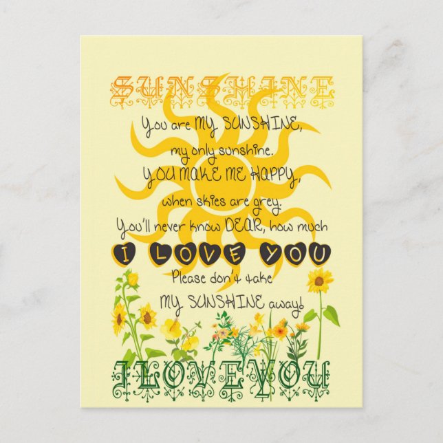 Carte Postale Vous êtes mon soleil... (Devant)