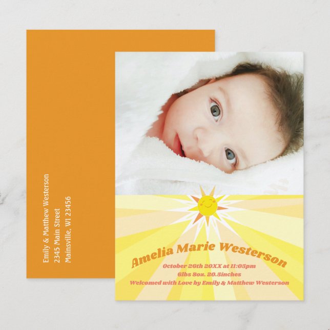 Carte Postale Vous êtes mon Sunshine Baby Faire-part de naissanc (Devant / Derrière)