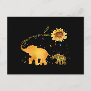 Carte Postale Vous êtes mon Sunshine tournesol Elephant Autisme