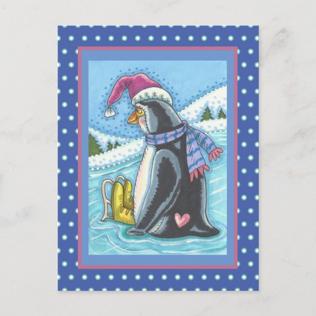 CARTE POSTALE VOUS MANQUANT, LONELLEMENT COEUR PENGUIN WHIMSY VA (Devant)