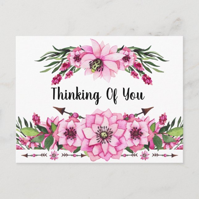 Carte Postale Vous Pensant En Fleurs Roses (Devant)