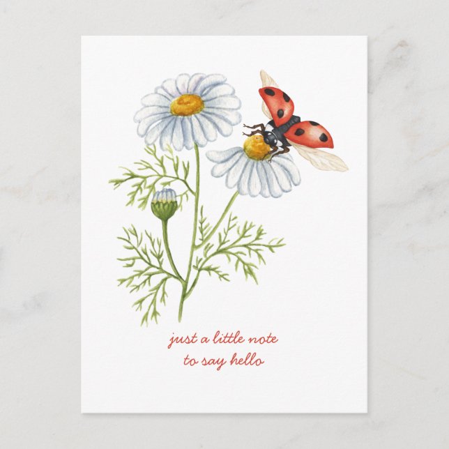 Carte Postale Vous pensant Fleurs et coccinelle (Devant)
