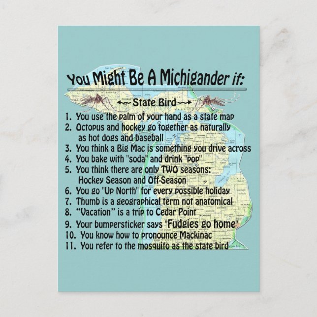 Carte Postale Vous Pourriez Être Un Michigander Si : (Devant)